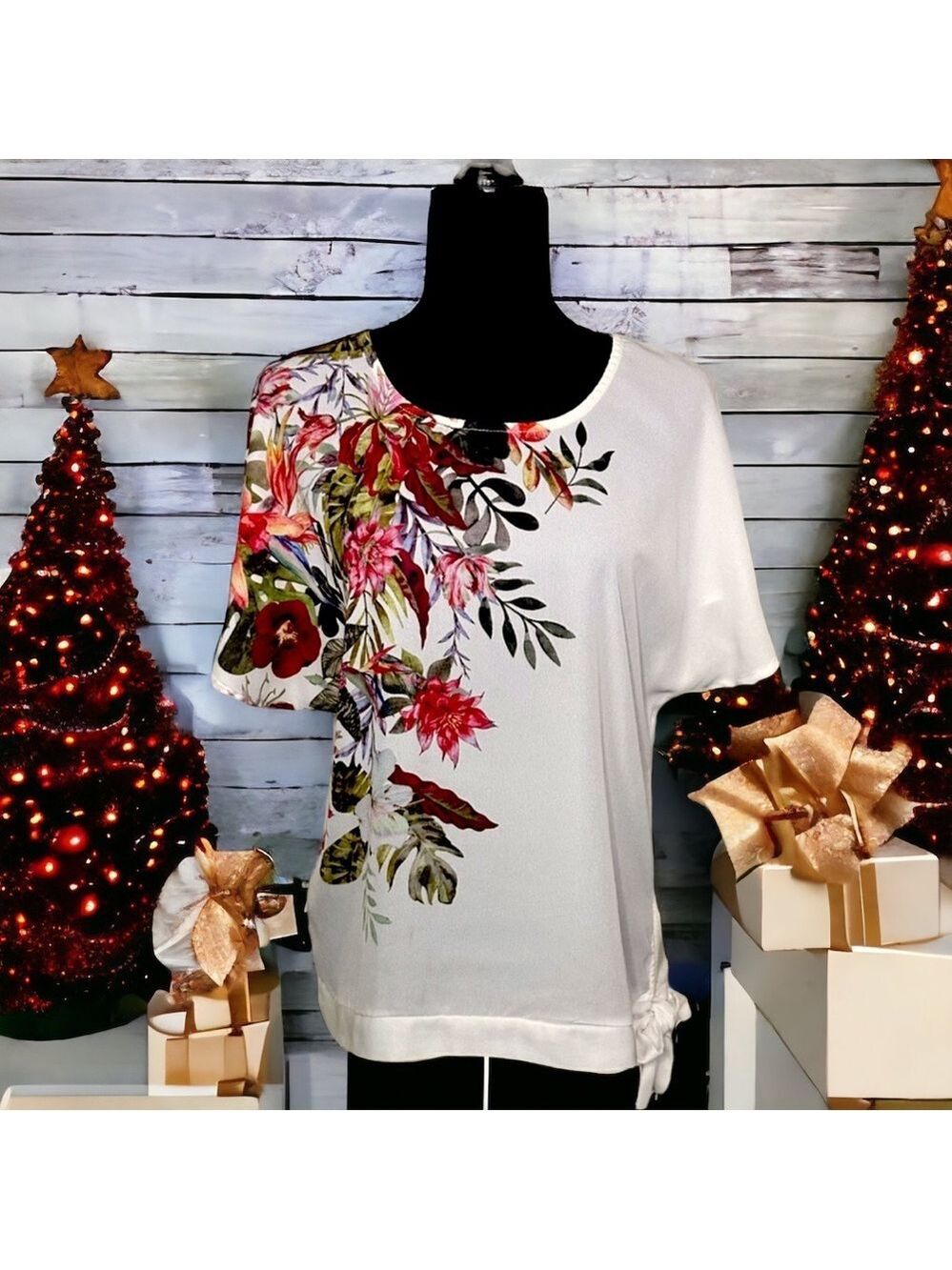 • CYC Coco Y Club White Tropical Floral Asymmetrical Blouse | Size M - Picture 3 of 9